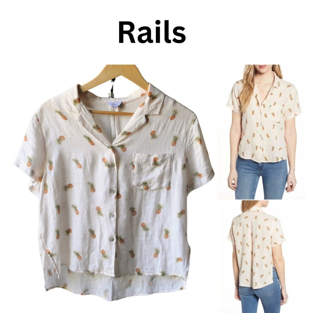 Rails S Linen Pineapple Button Down Blouse - image 1
